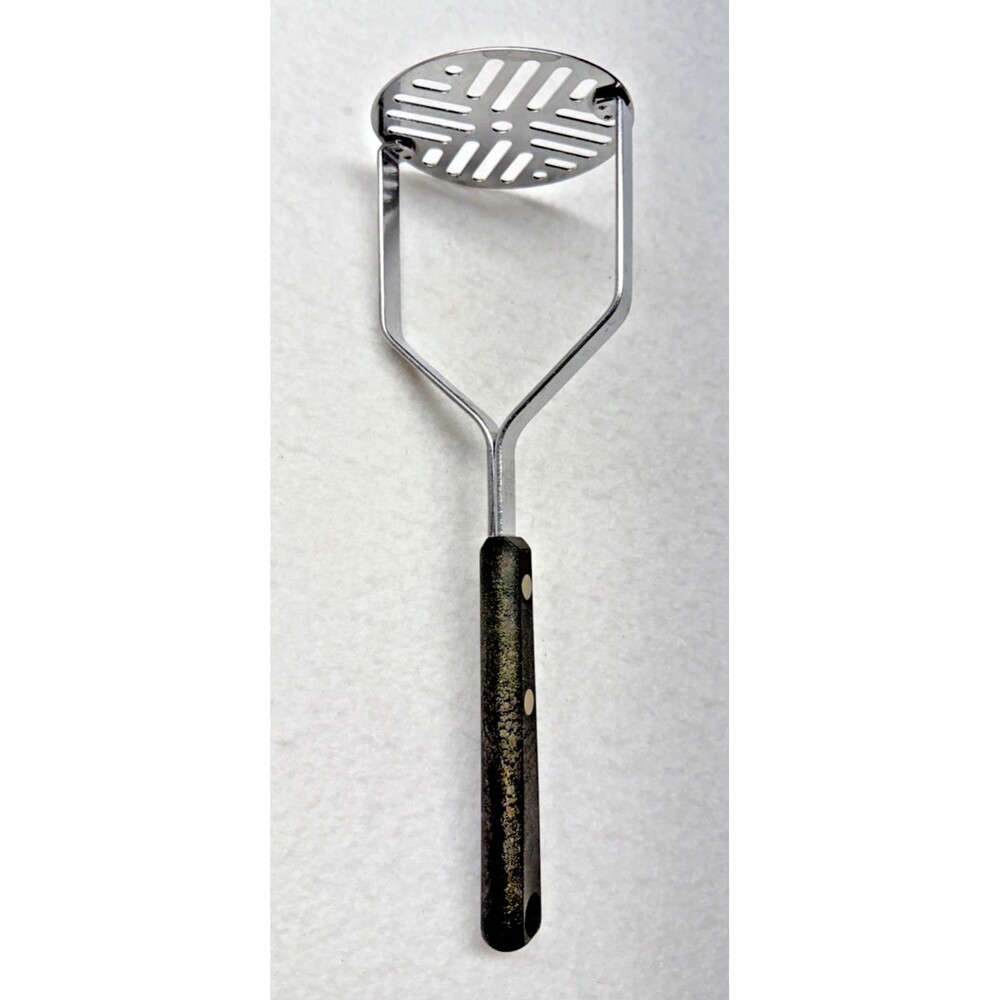 EKCO Forge Potato Masher Vintage USA Stainless Steel Black Handle Kitchen Utensi